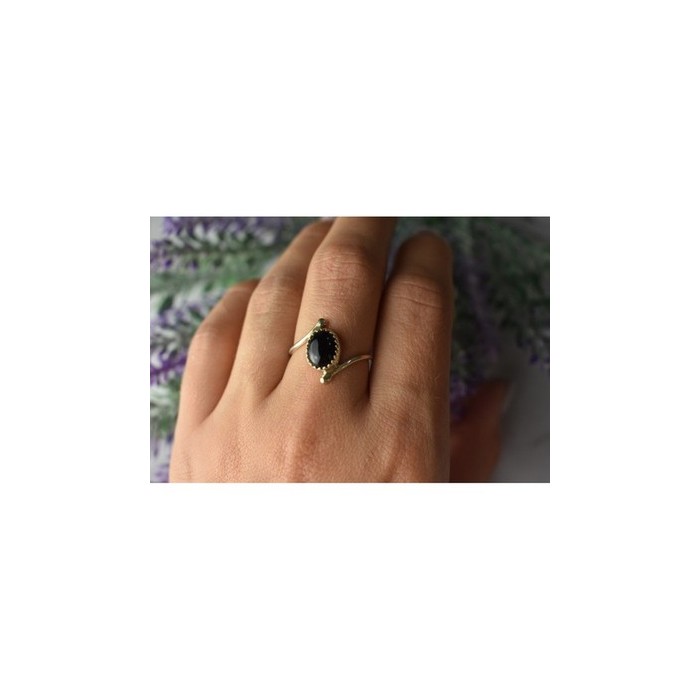 925 Sterling Silver Black Agate Ring Size 8