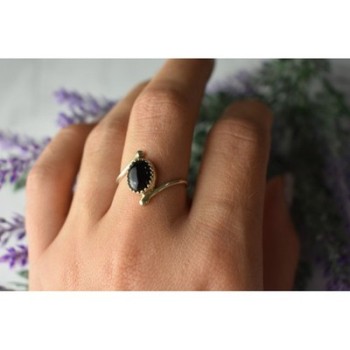 925 Sterling Silver Black Agate Ring Size 8