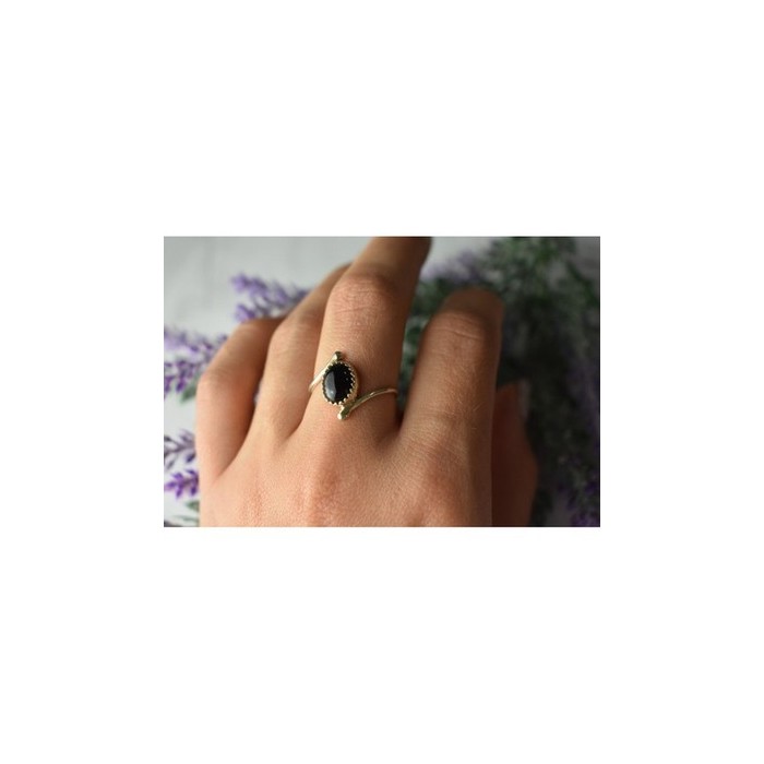 925 Sterling Silver Black Agate Ring Size 8