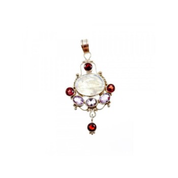 925 STERLING SILVER MOONSTONE, AMETHYST & GARNET PENDANT
