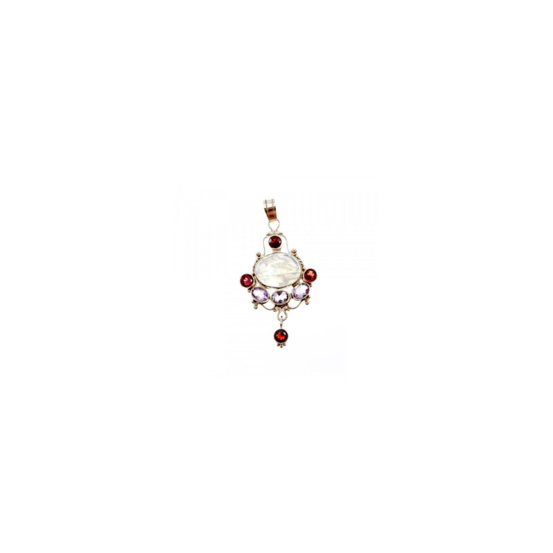 925 STERLING SILVER MOONSTONE, AMETHYST & GARNET PENDANT