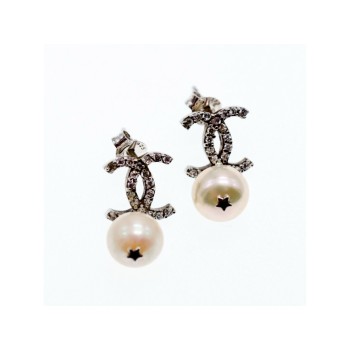 925 STERLING SILVER PEARLS & CZ EARRINGS