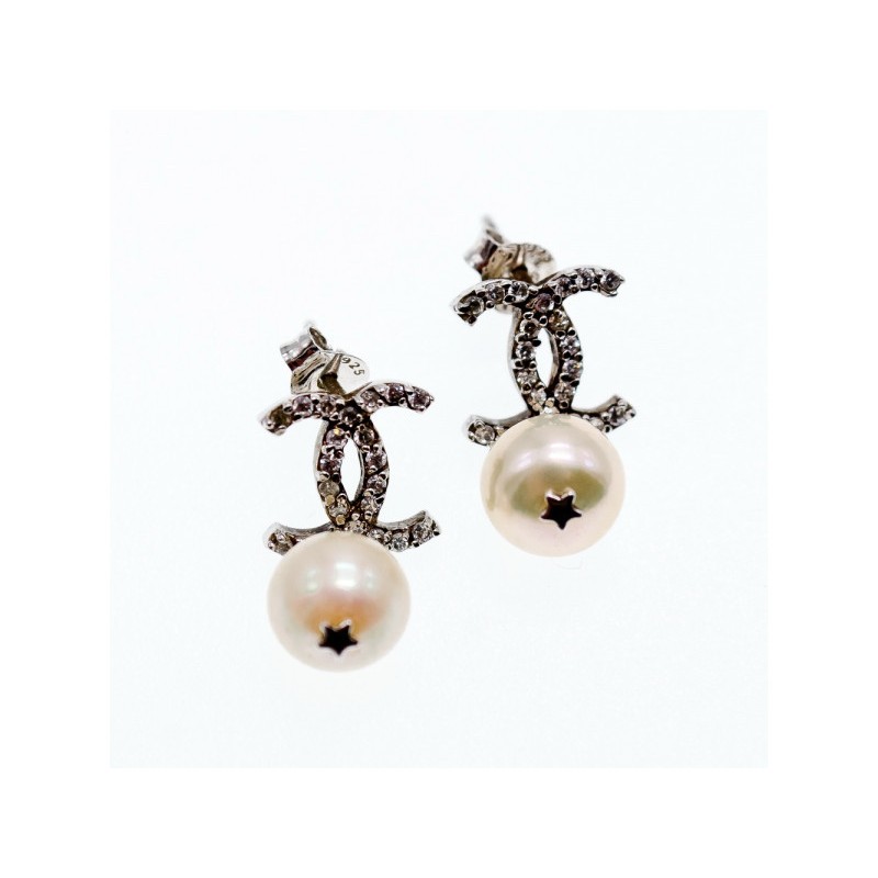 925 STERLING SILVER PEARLS & CZ EARRINGS