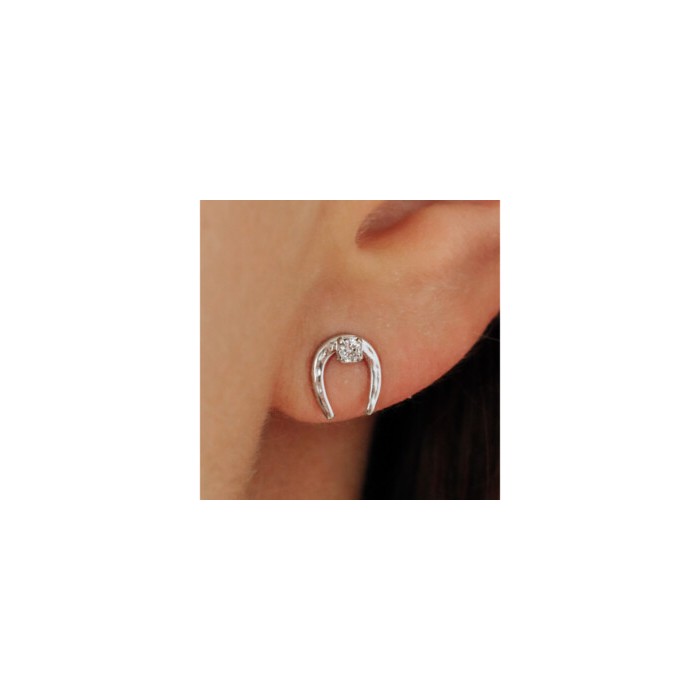 14K WHITE GOLD DIAMONDS HORSESHOE EARRINGS