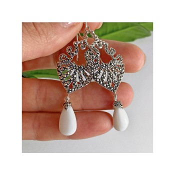 925 STERLING SILVER MOTHER OF PEARL & MARCASITES EARRINGS