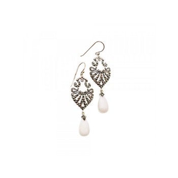 925 STERLING SILVER MOTHER OF PEARL & MARCASITES EARRINGS