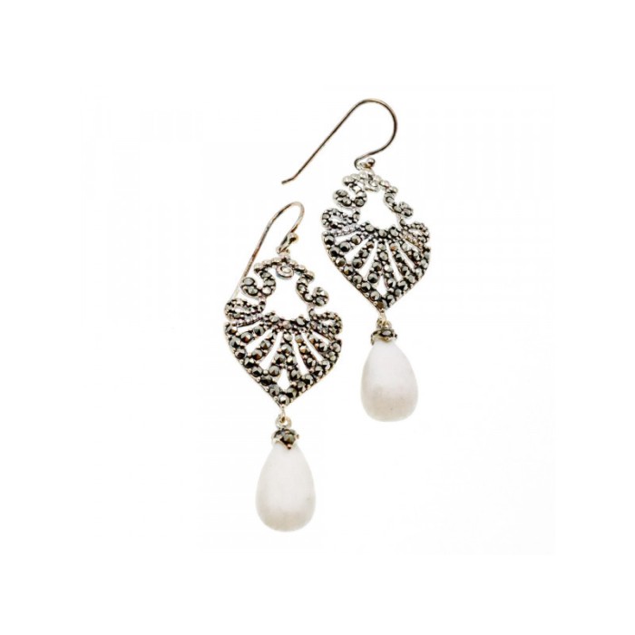 925 STERLING SILVER MOTHER OF PEARL & MARCASITES EARRINGS