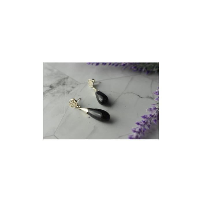 925 Sterling Silver Black Jasper Stud Earrings