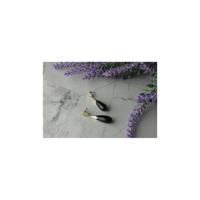 925 Sterling Silver Black Jasper Stud Earrings