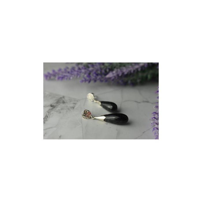 925 Sterling Silver Black Jasper Stud Earrings