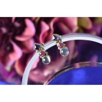 925 Sterling Silver Moonstone, Sapphire & Ruby Stud Earrings