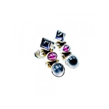 925 Sterling Silver Moonstone, Sapphire & Ruby Stud Earrings