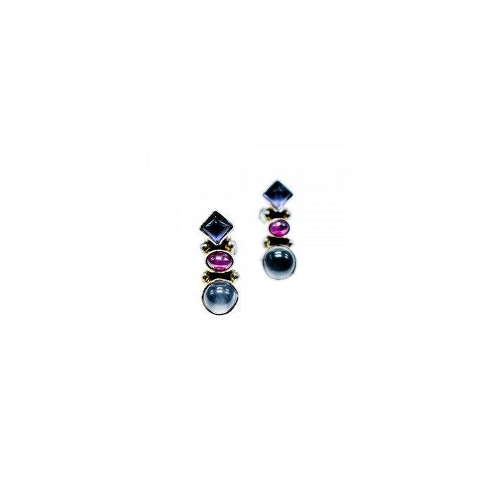 925 Sterling Silver Moonstone, Sapphire & Ruby Stud Earrings