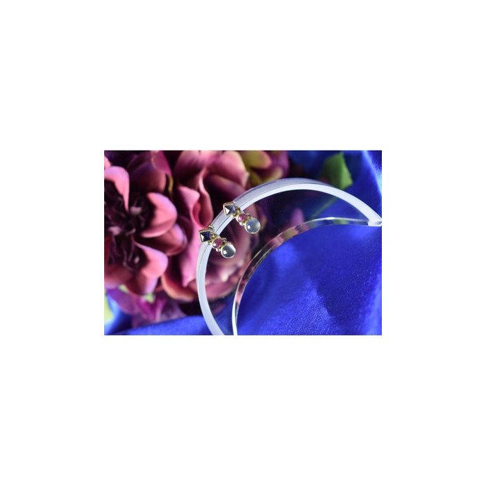 925 Sterling Silver Moonstone, Sapphire & Ruby Stud Earrings