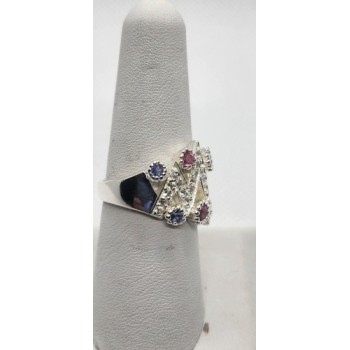 925 Sterling Silver With Morganite, Iolite & Goshenite Ring Size 8
