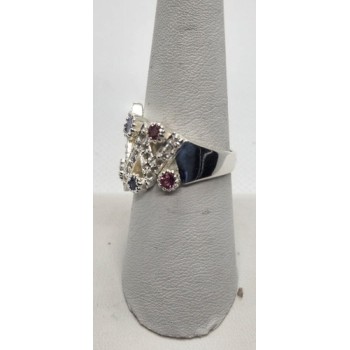925 Sterling Silver With Morganite, Iolite & Goshenite Ring Size 8