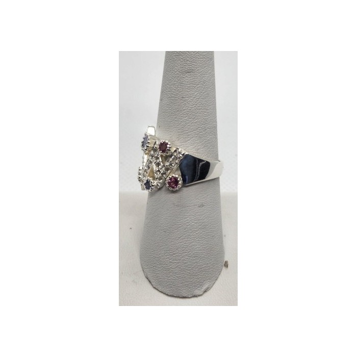 925 Sterling Silver With Morganite, Iolite & Goshenite Ring Size 8