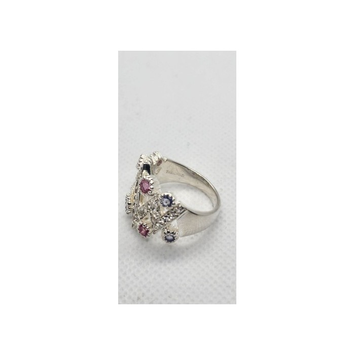 925 Sterling Silver With Morganite, Iolite & Goshenite Ring Size 8