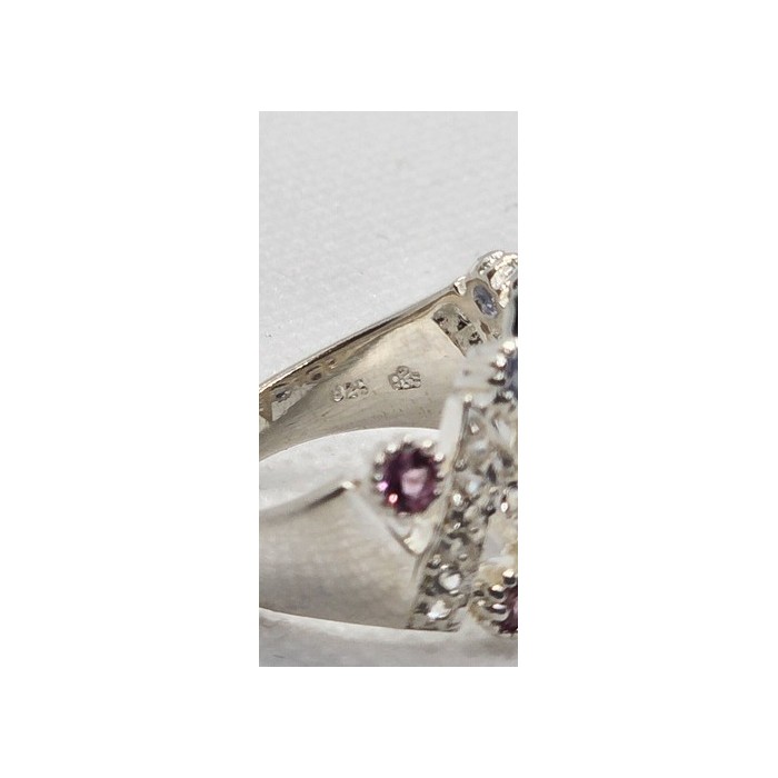 925 Sterling Silver With Morganite, Iolite & Goshenite Ring Size 8