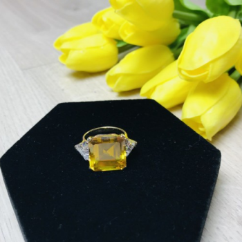 925 Sterling Silver Gold Plated Yellow & White CZ Ring Size 9