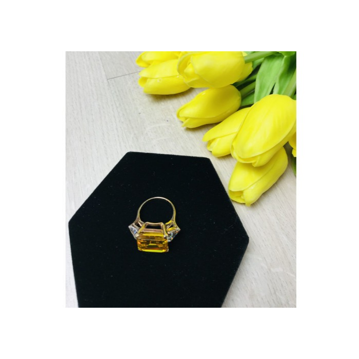 925 Sterling Silver Gold Plated Yellow & White CZ Ring Size 9