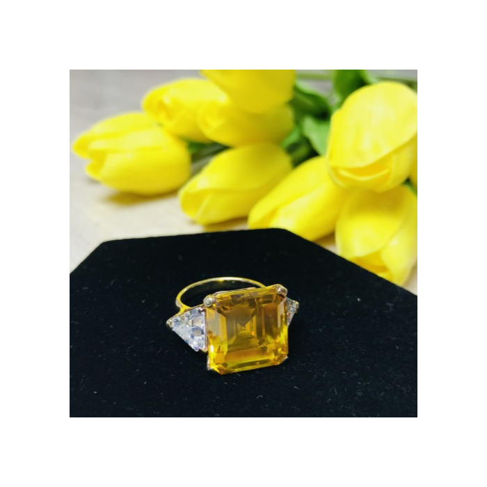 925 Sterling Silver Gold Plated Yellow & White CZ Ring Size 9