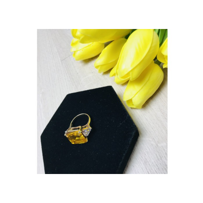 925 Sterling Silver Gold Plated Yellow & White CZ Ring Size 9