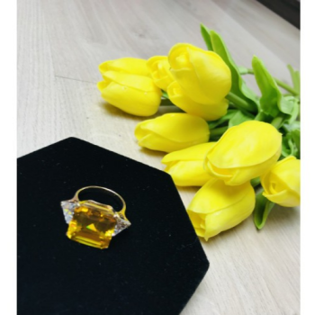 925 Sterling Silver Gold Plated Yellow & White CZ Ring Size 9