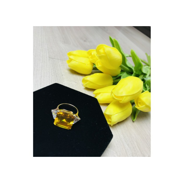 925 Sterling Silver Gold Plated Yellow & White CZ Ring Size 9