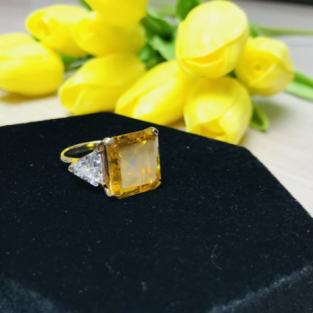 925 Sterling Silver Gold Plated Yellow & White CZ Ring Size 9