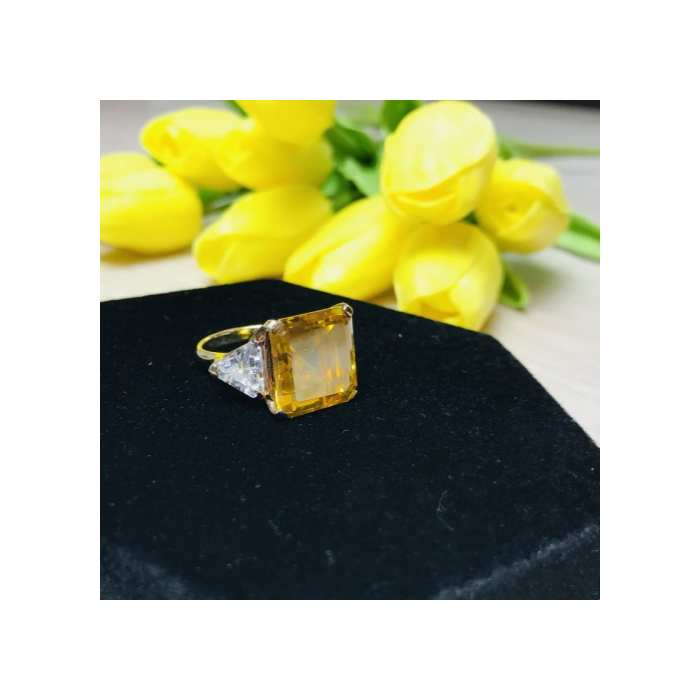 925 Sterling Silver Gold Plated Yellow & White CZ Ring Size 9