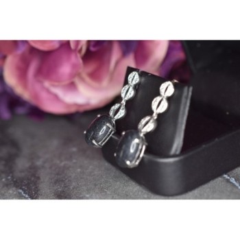 925 Sterling Silver Black Tourmaline & Clear Quartz Inlays Stud Earrings