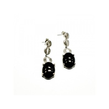 925 Sterling Silver Black Tourmaline & Clear Quartz Inlays Stud Earrings
