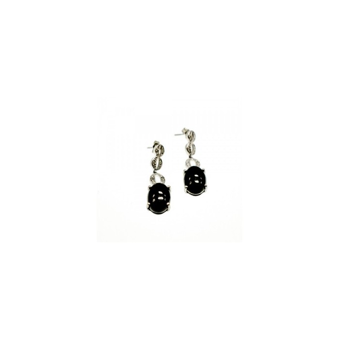 925 Sterling Silver Black Tourmaline & Clear Quartz Inlays Stud Earrings