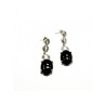 925 Sterling Silver Black Tourmaline & Clear Quartz Inlays Stud Earrings