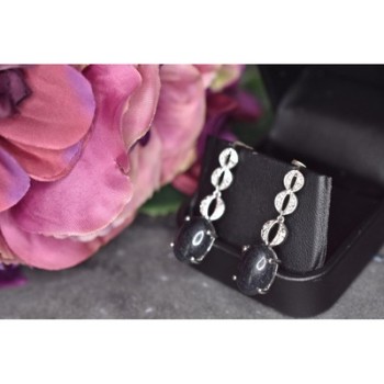 925 Sterling Silver Black Tourmaline & Clear Quartz Inlays Stud Earrings