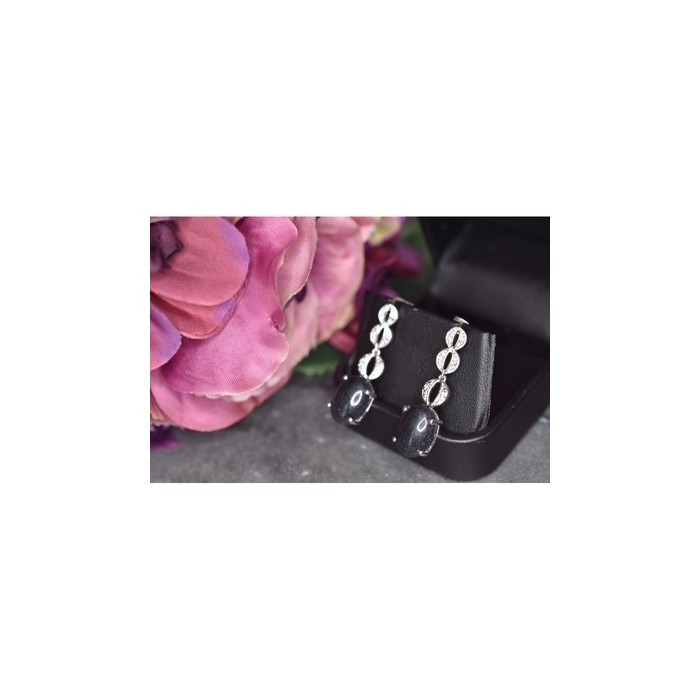 925 Sterling Silver Black Tourmaline & Clear Quartz Inlays Stud Earrings