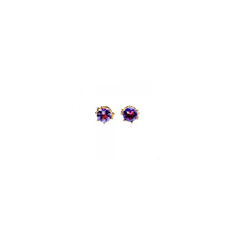 925 Sterling Silver Gold Plated Purple Tourmaline Stud Earrings