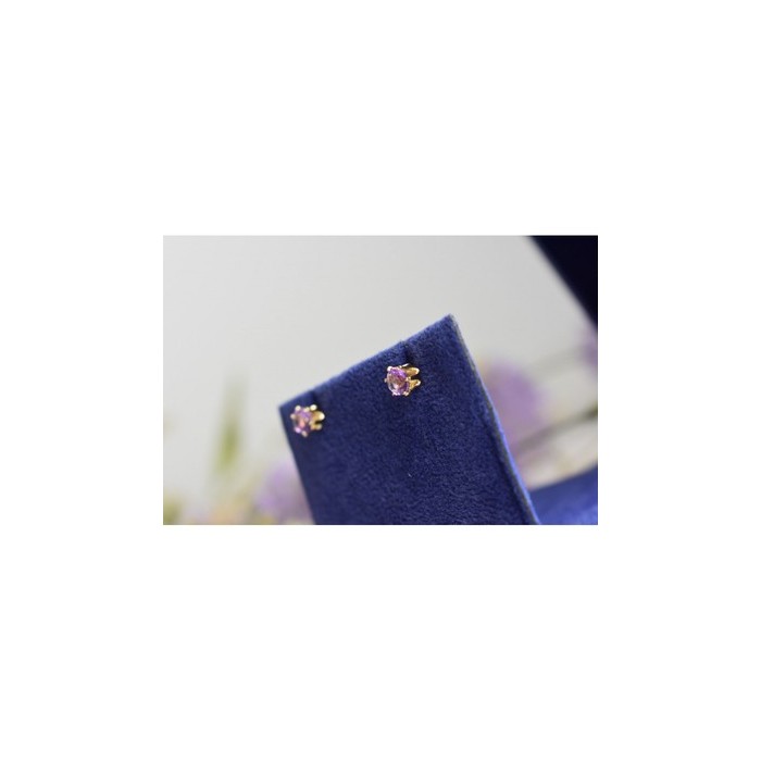 925 Sterling Silver Gold Plated Purple Tourmaline Stud Earrings