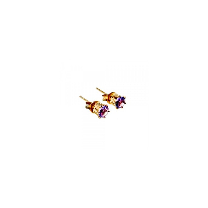 925 Sterling Silver Gold Plated Purple Tourmaline Stud Earrings