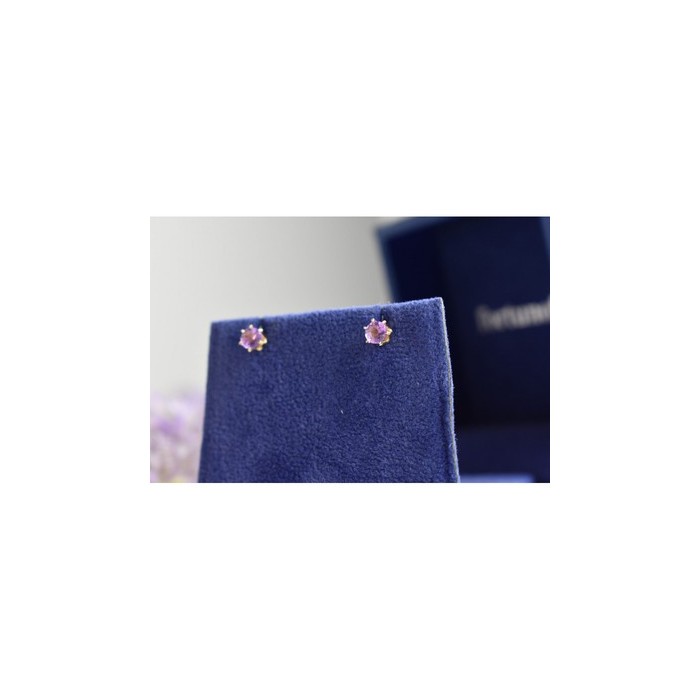 925 Sterling Silver Gold Plated Purple Tourmaline Stud Earrings