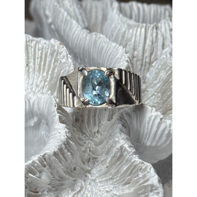 Men's 925 Sterling Silver Topaz Ring Size 8.5