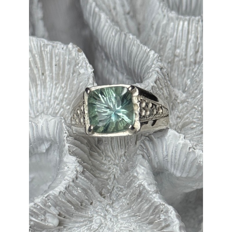 925 Sterling Silver Prasiolite Men's Ring Size 9