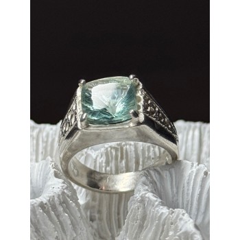 925 Sterling Silver Prasiolite Men's Ring Size 9