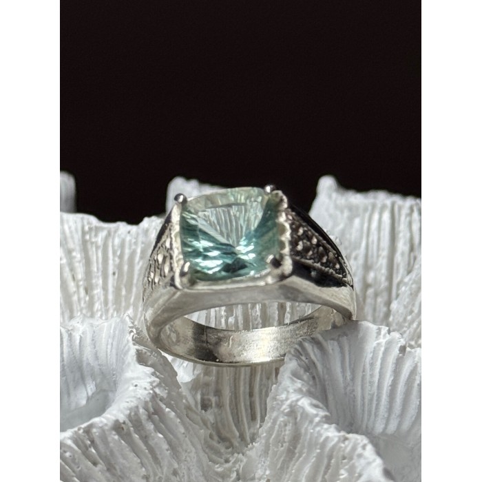 925 Sterling Silver Prasiolite Men's Ring Size 9