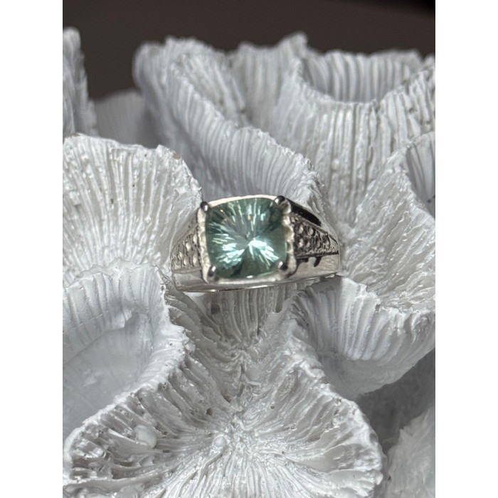 925 Sterling Silver Prasiolite Men's Ring Size 9