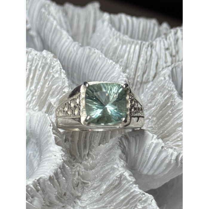 925 Sterling Silver Prasiolite Men's Ring Size 9