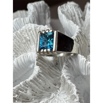MEN'S 925 STERLING SILVER AQUAMARINE RING SIZE 9