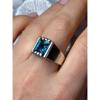 MEN'S 925 STERLING SILVER AQUAMARINE RING SIZE 9