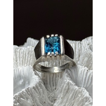 MEN'S 925 STERLING SILVER AQUAMARINE RING SIZE 9